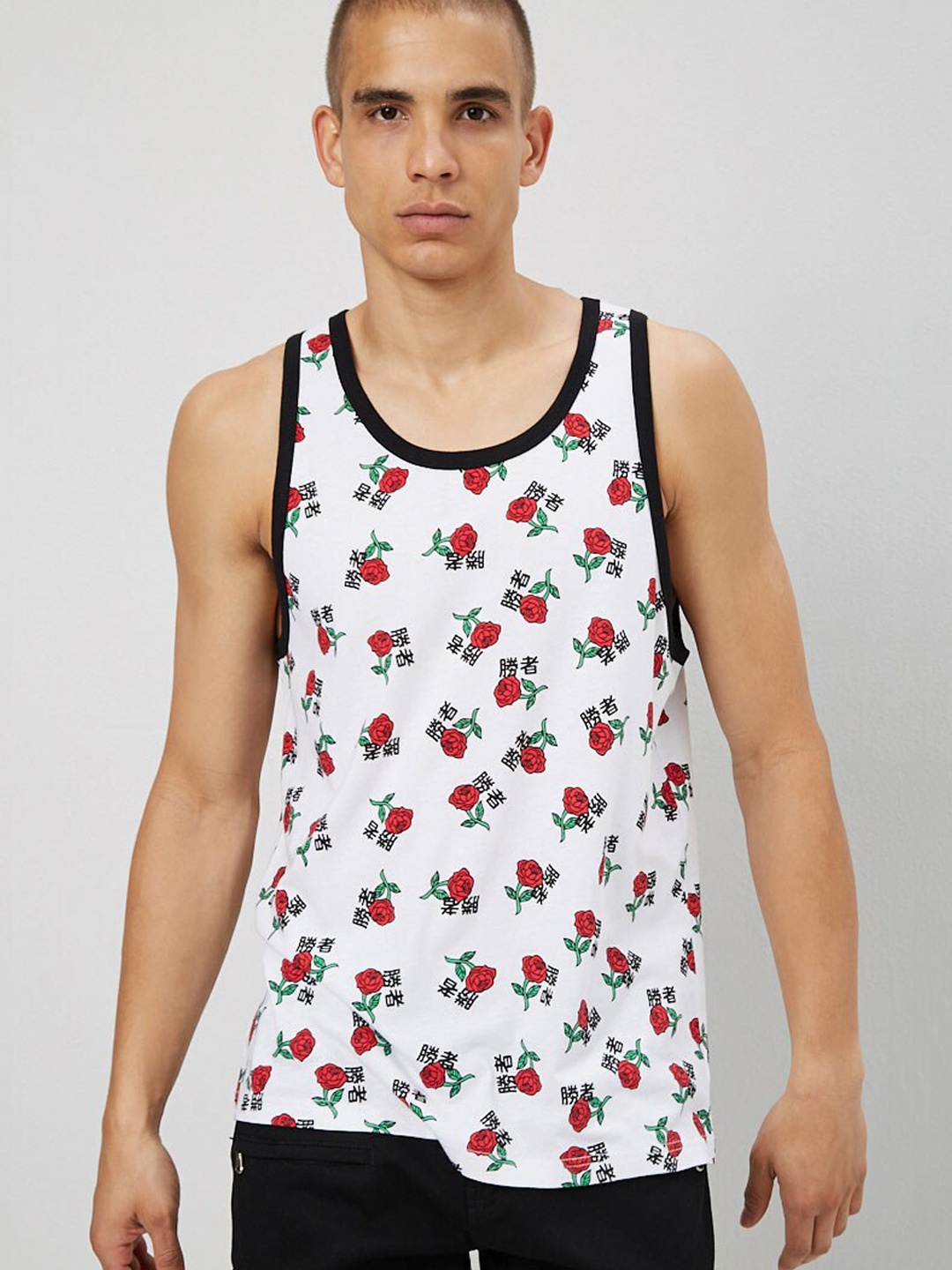 

FOREVER 21 Men White & Red Floral Printed Tank Innerwear Vests 34786903