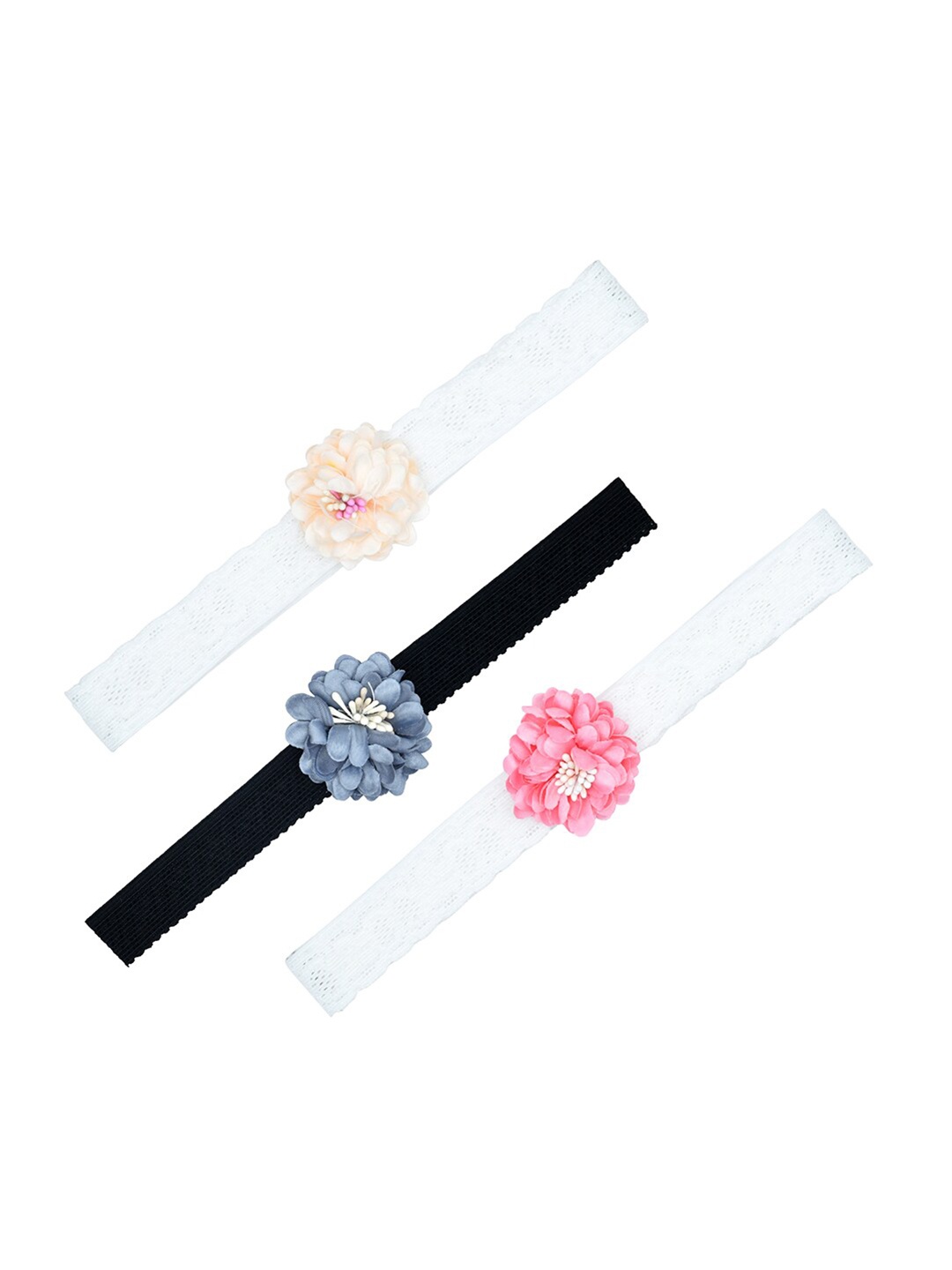 

FUNKRAFTS Girls Set Of 3 Black & White Floral Embellished Hairband