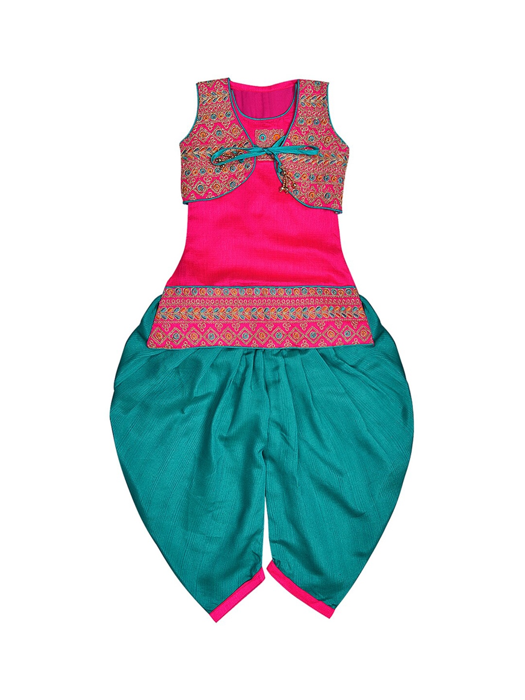 

Wish Karo Girls Pink Embroidered Thread Work Kurti with Dhoti Pants