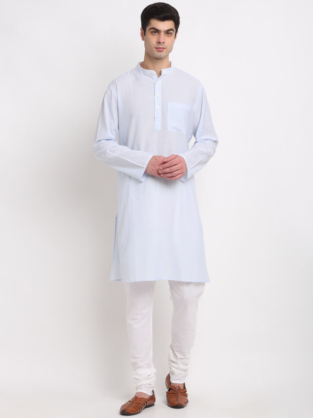 

NEUDIS Men Blue Mandarin Collar Handloom Cotton Kurta