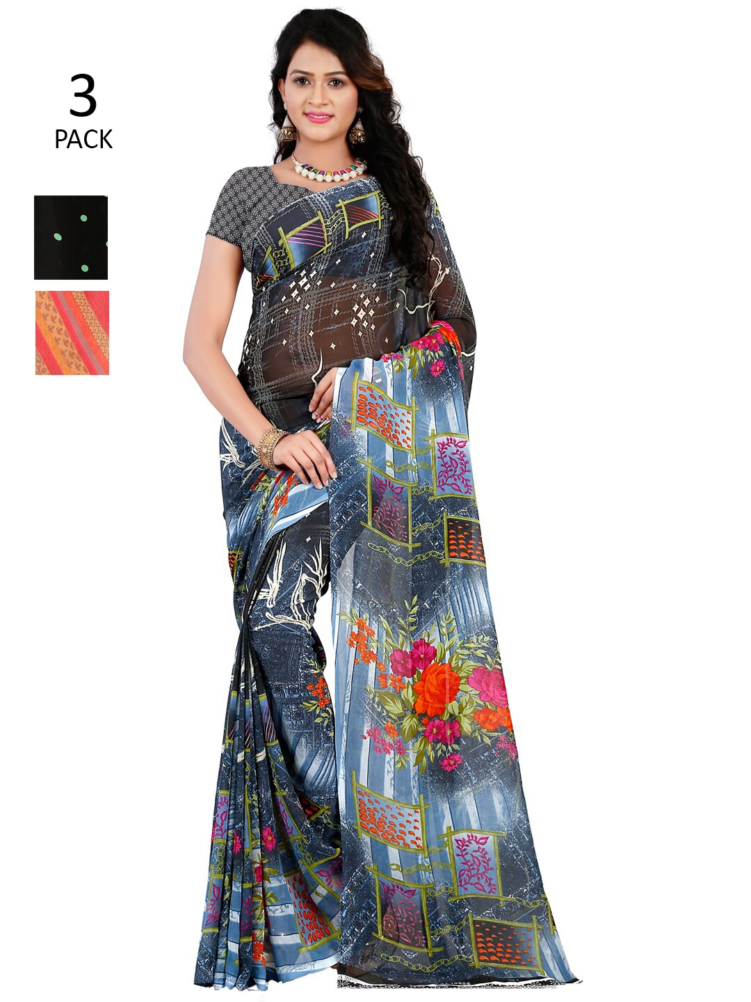 ANAND SAREES Pack of 3 Floral Printed Saree, Multi