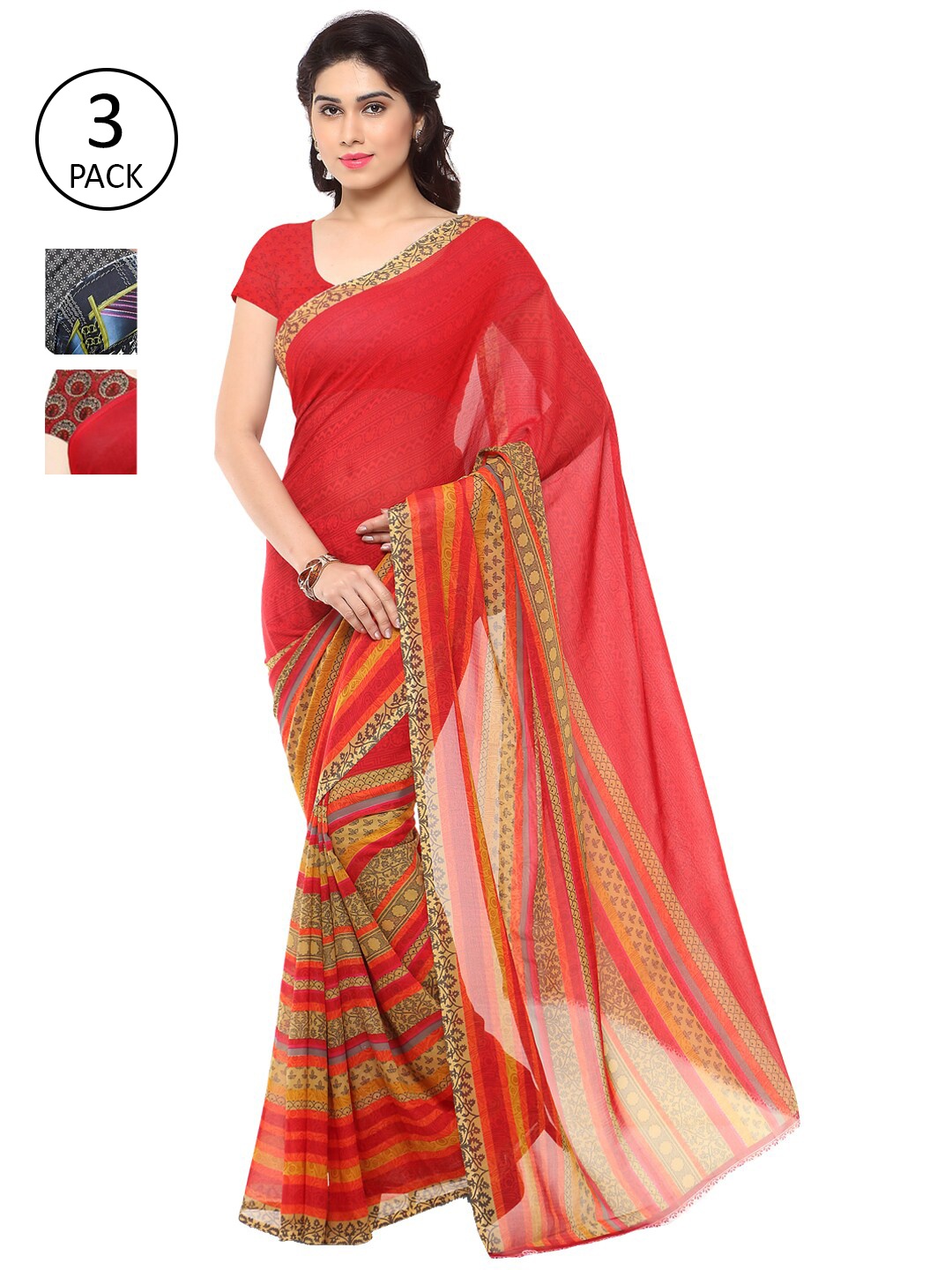 

ANAND SAREES Pack of 3 Poly Georgette Saree, Maroon