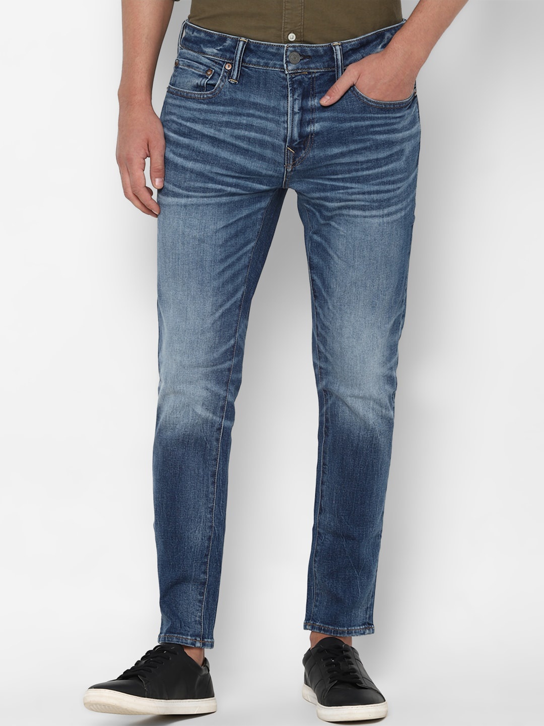 

AMERICAN EAGLE OUTFITTERS Men Blue Skinny Fit Mildly Distressed Heavy Fade Jeans