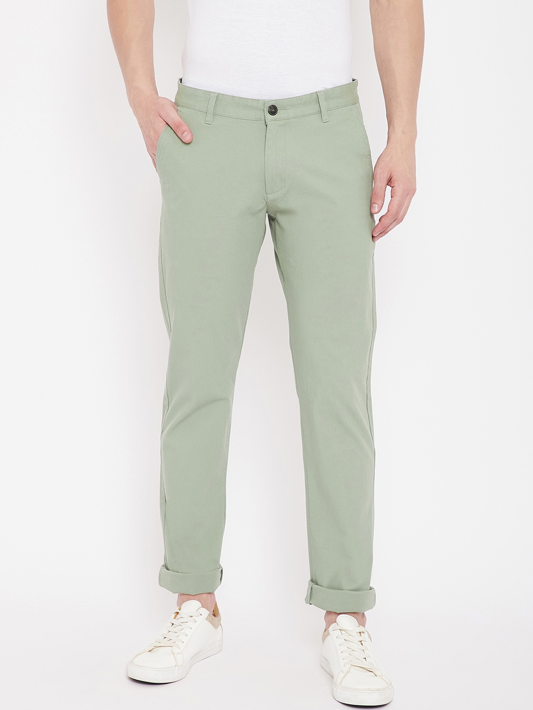 

Duke Men Green Slim Fit Chinos Trousers, Olive