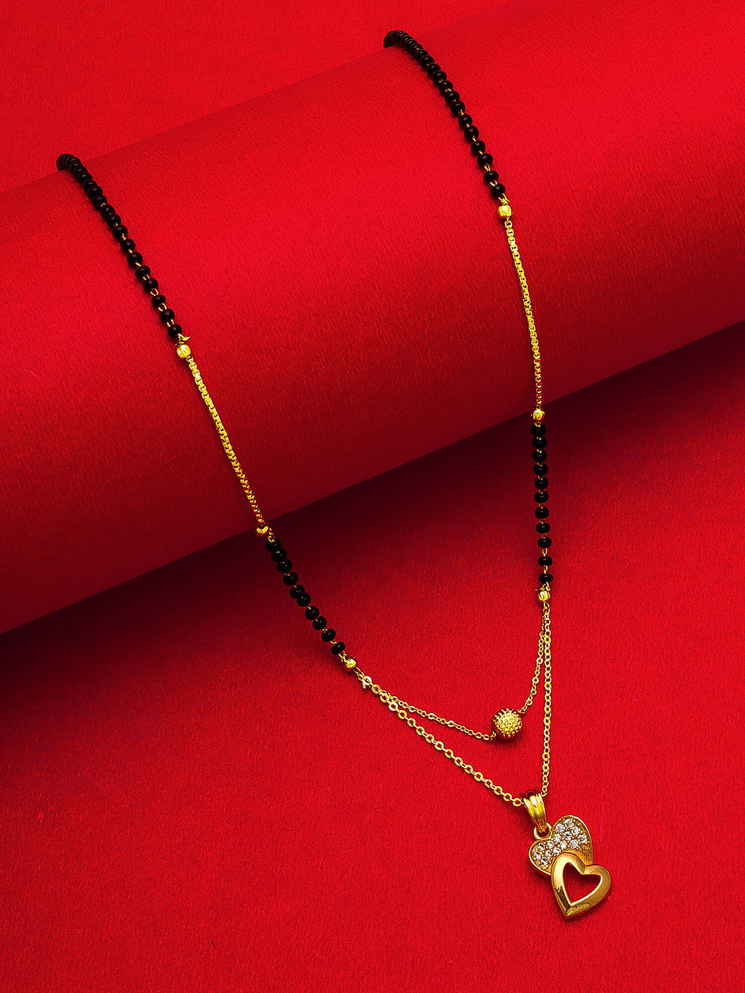 

Aadita Gold-Plated Black & White AD-Studded & Beaded Mangalsutra
