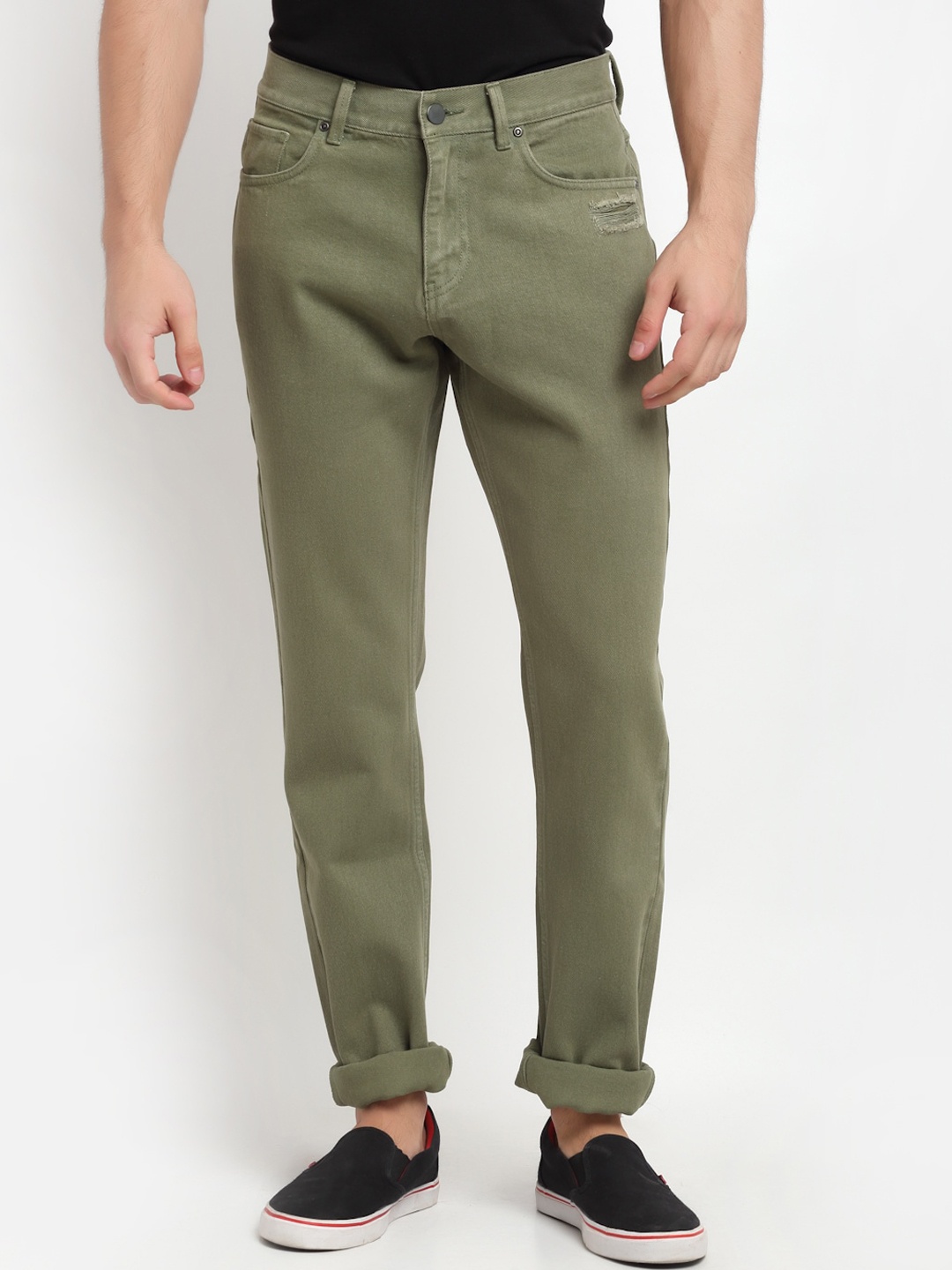 

Bhaane Men Olive Relaxed Fit Cotton Jeans