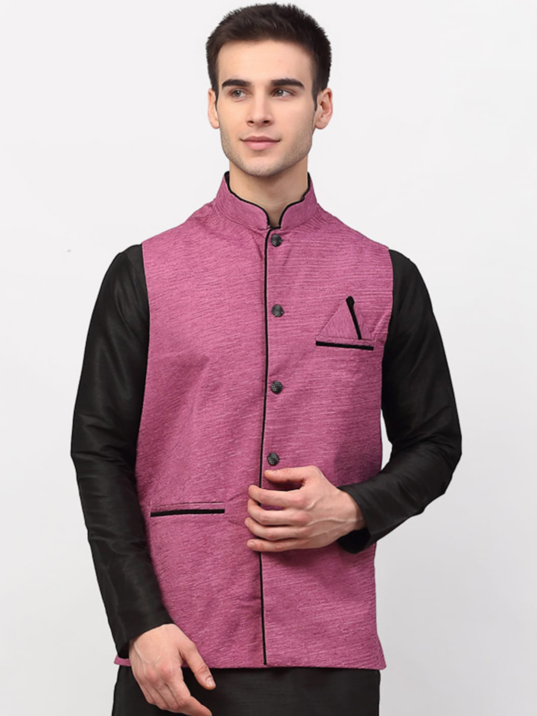 

Jompers Men Purple Woven Design Nehru Jacket