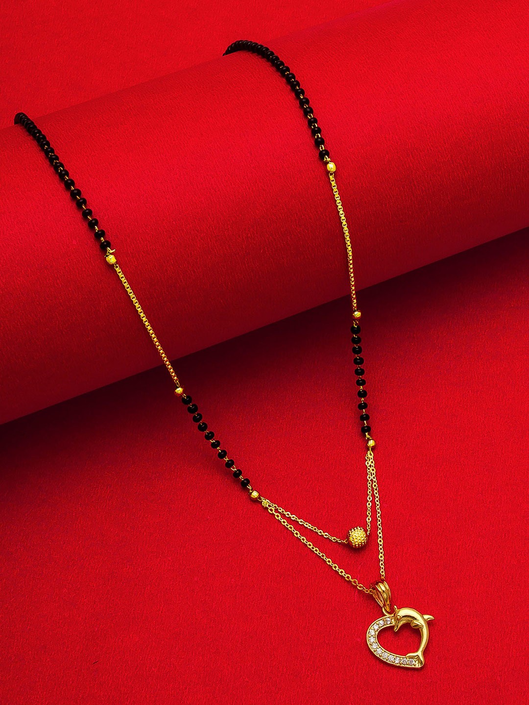 

aadita Gold-Plated White & Black AD-Studded & Beaded Mangalsutra
