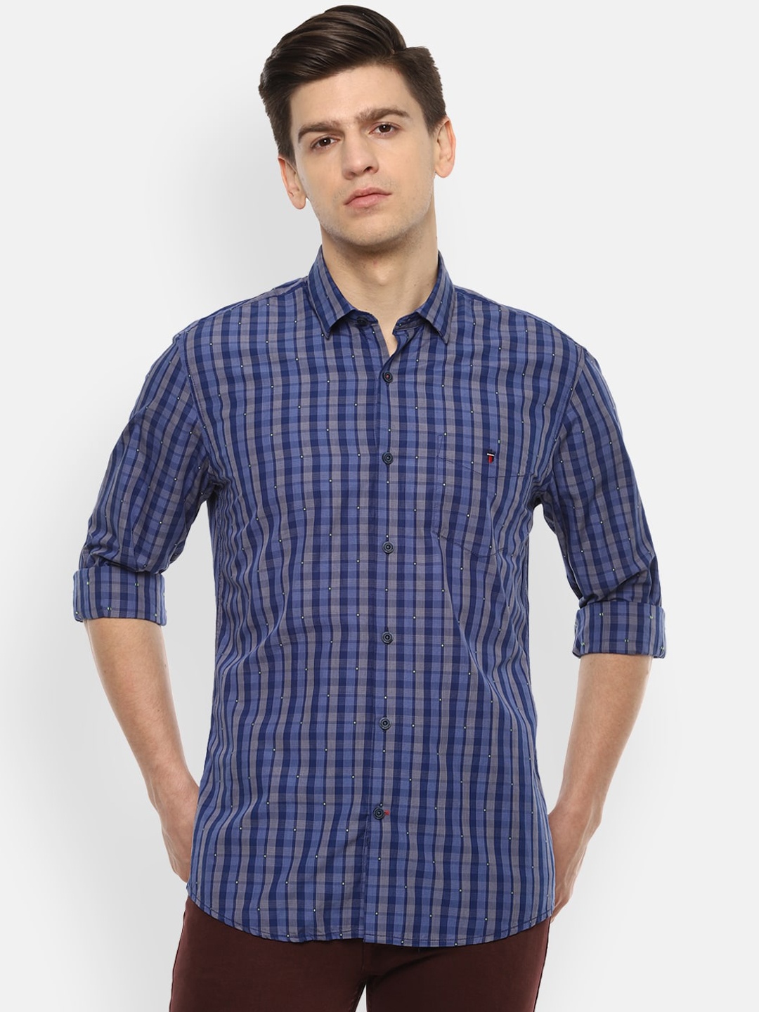 Louis Philippe Sport Men Blue Slim Fit Checked Casual Shirt