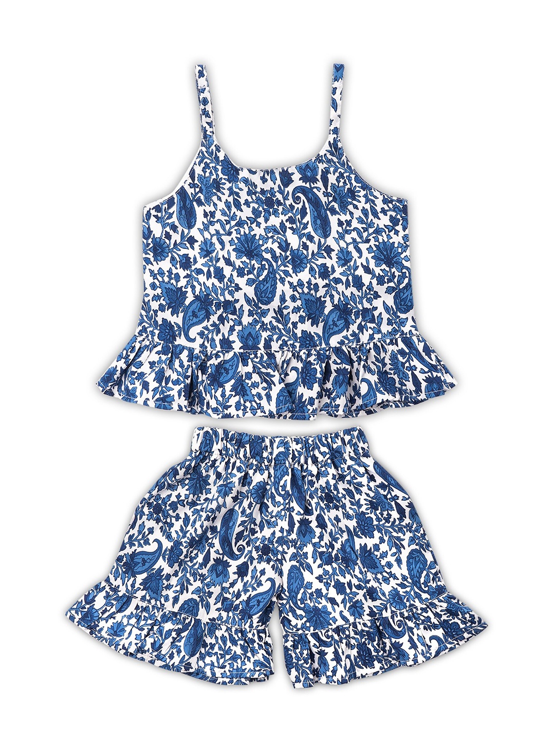 

Kidling Girls White & Blue Printed Top with Shorts