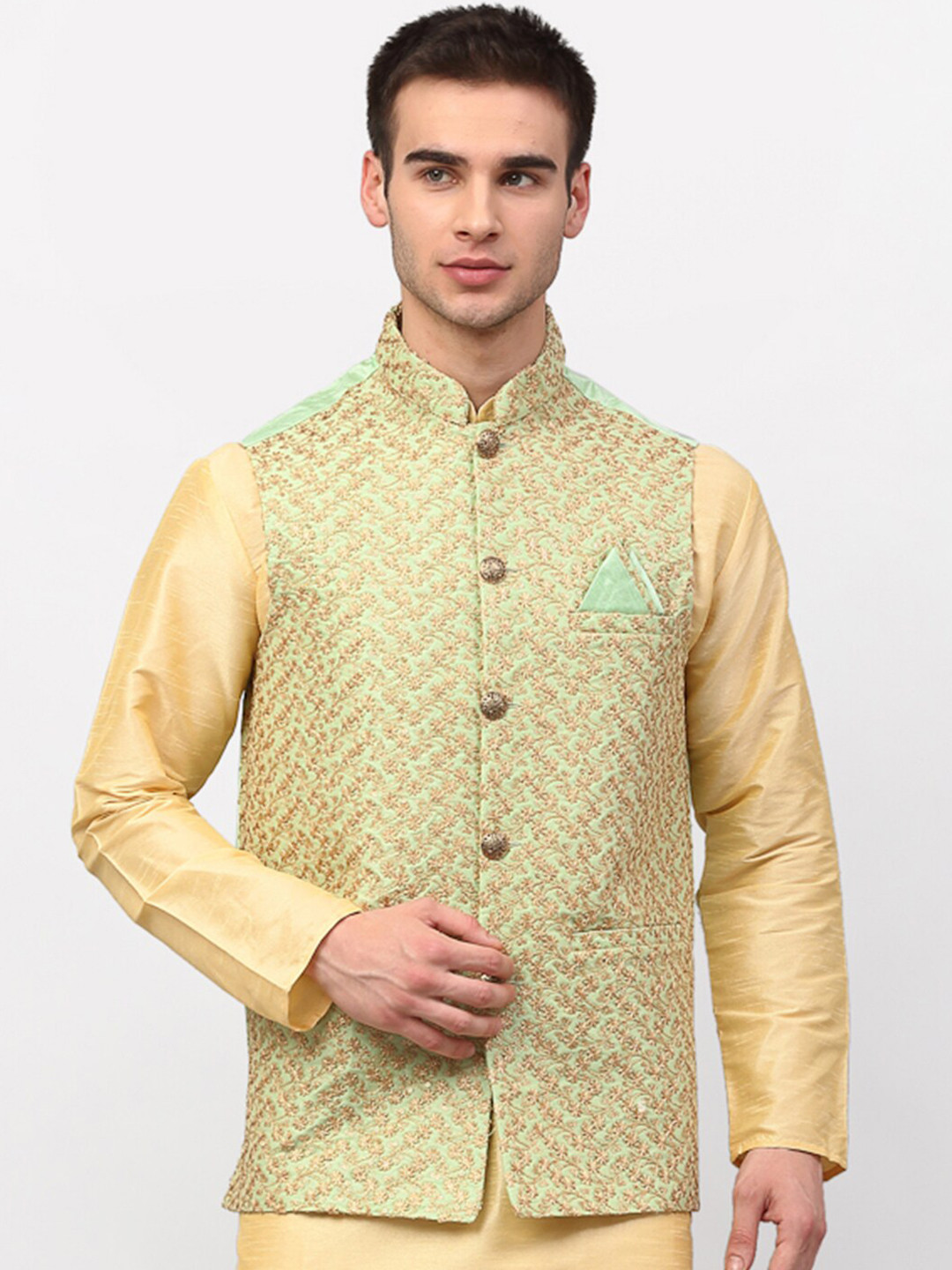 

Jompers Men's Embroidered Nehru Jacket, Turquoise blue