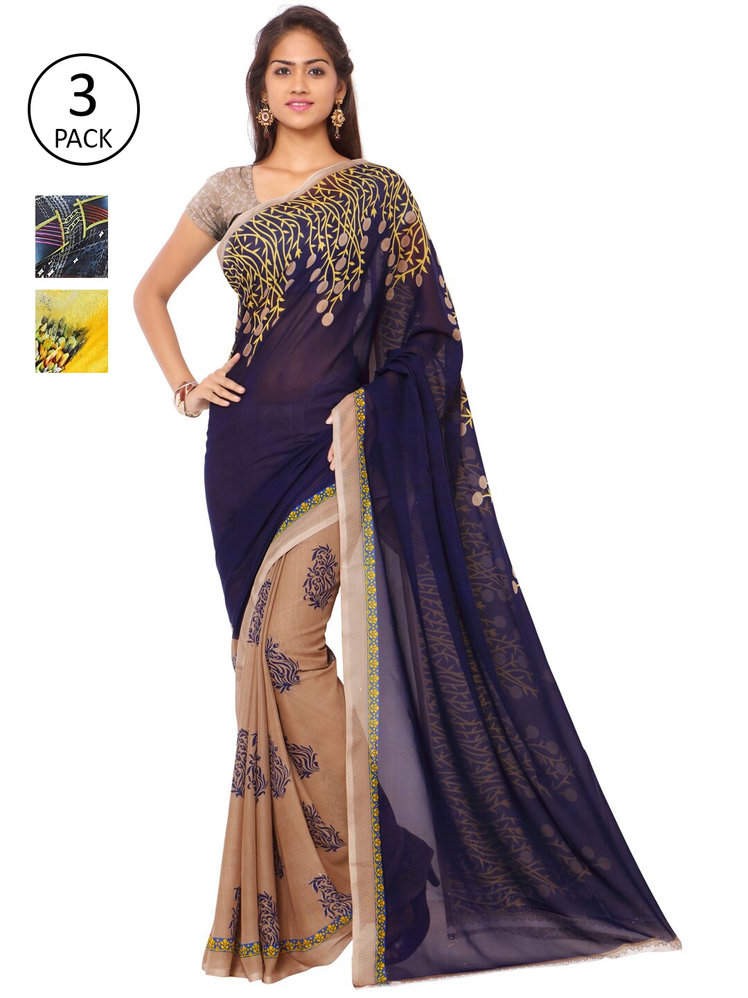 

ANAND SAREES Pack of 3 Floral Printed Saree, Multi