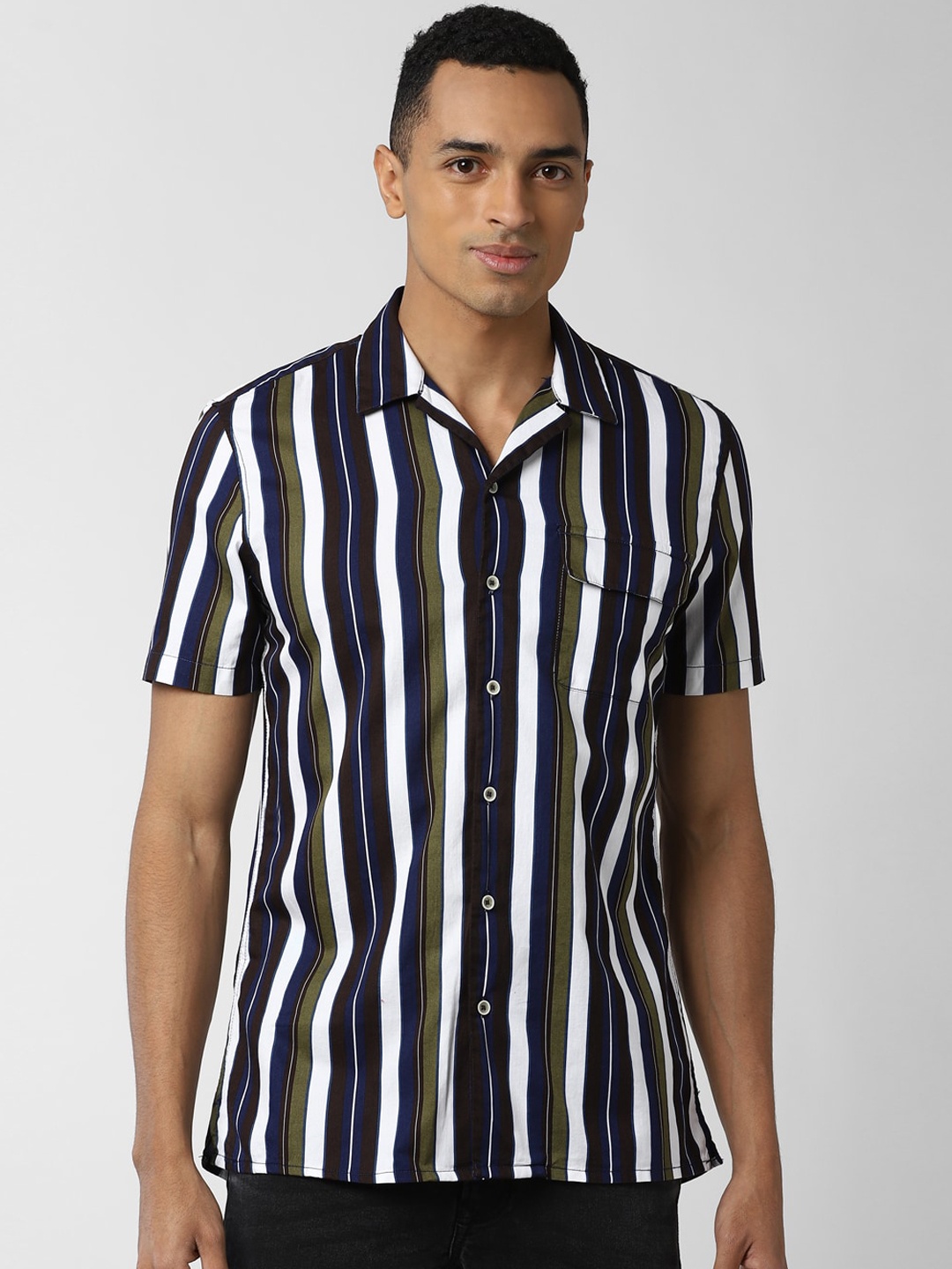 

Peter England Casuals Men Multi Slim Fit Striped Cotton Casual Shirt