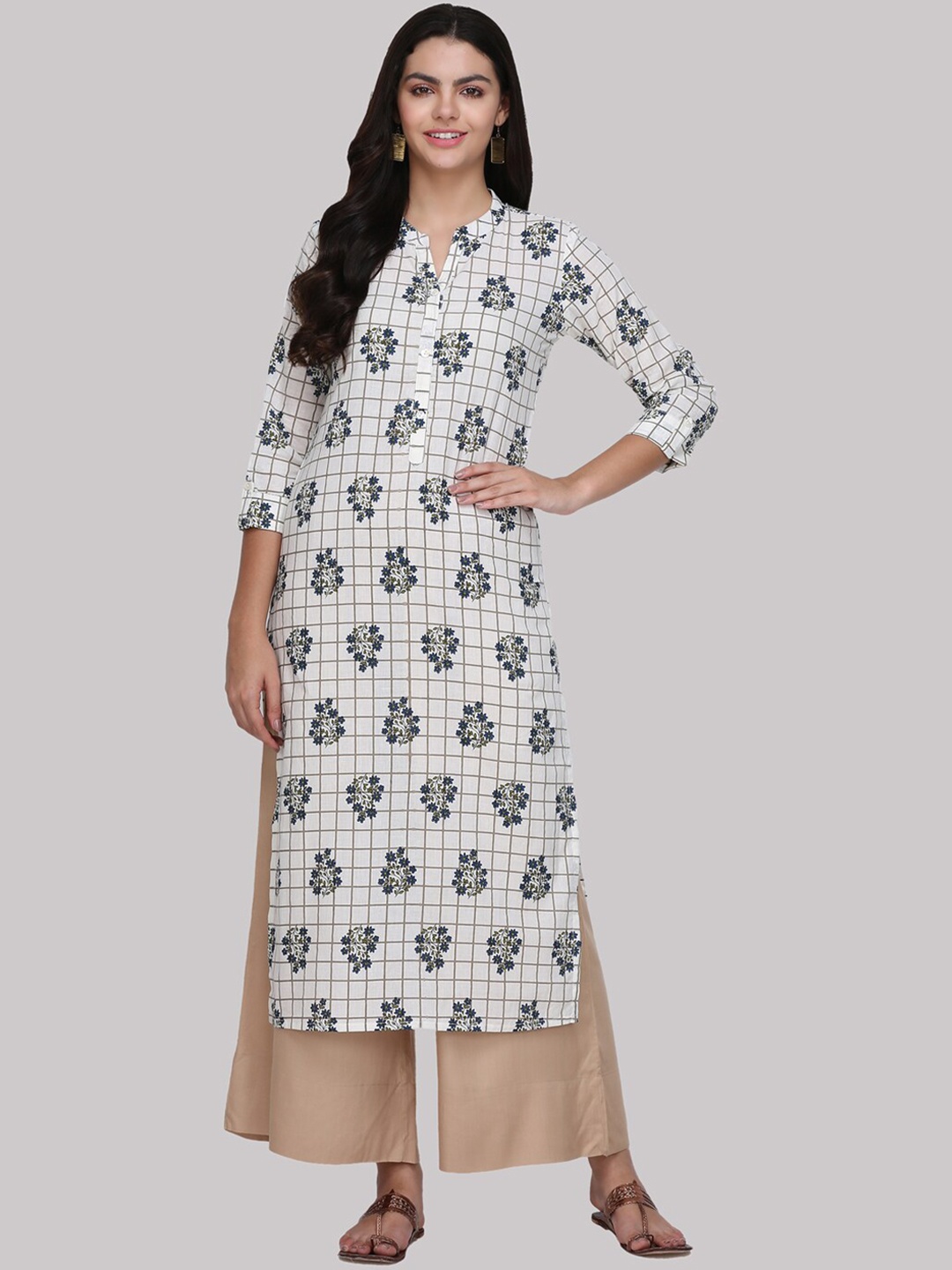 

KSUT Women Beige Checked Kurta