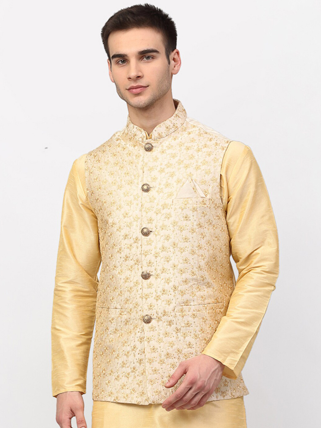 

Jompers Men Cream-Coloured Embroidered Nehru Jacket