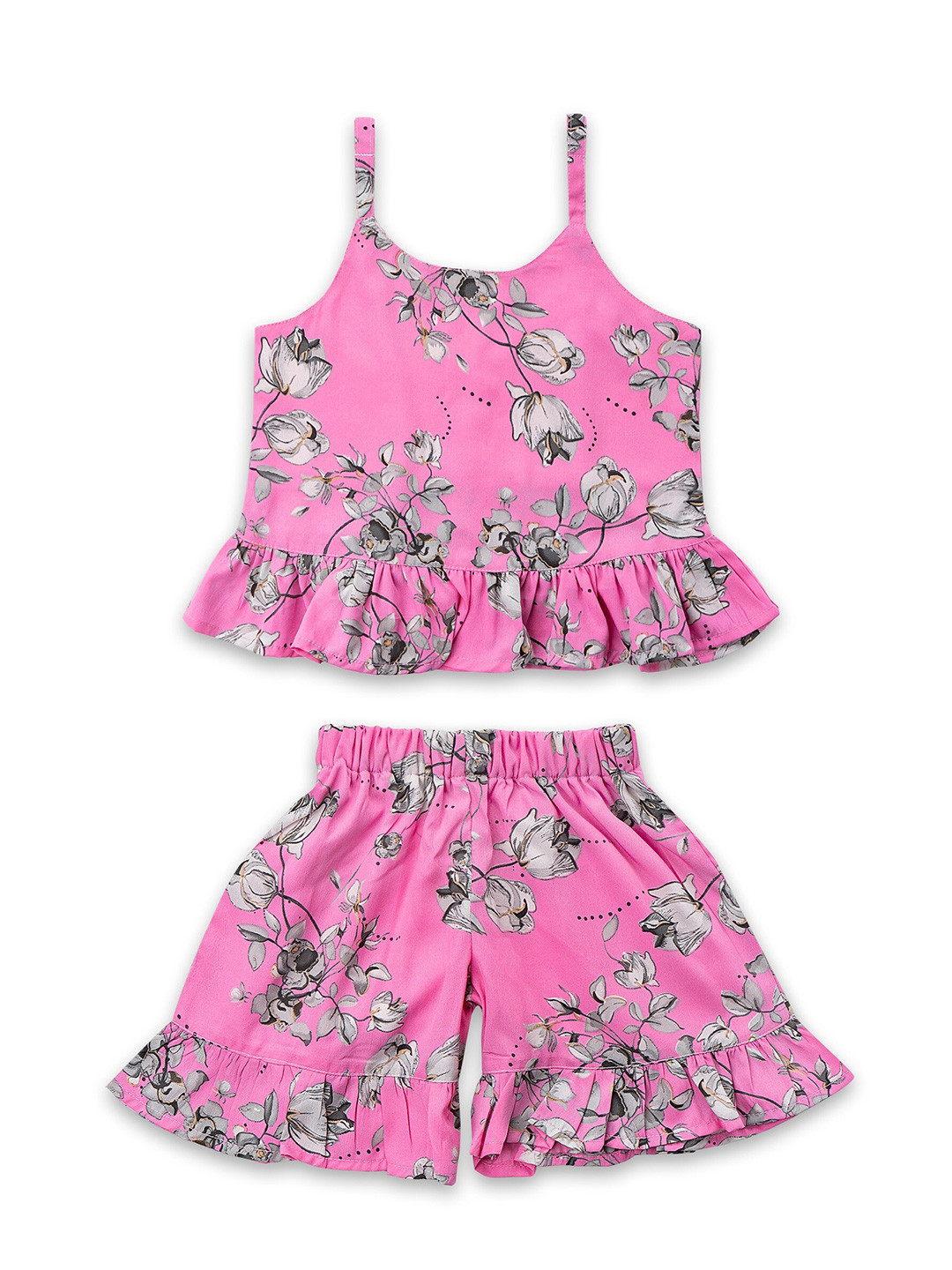 

Kidling Girls Pink & Grey Printed Top with Shorts