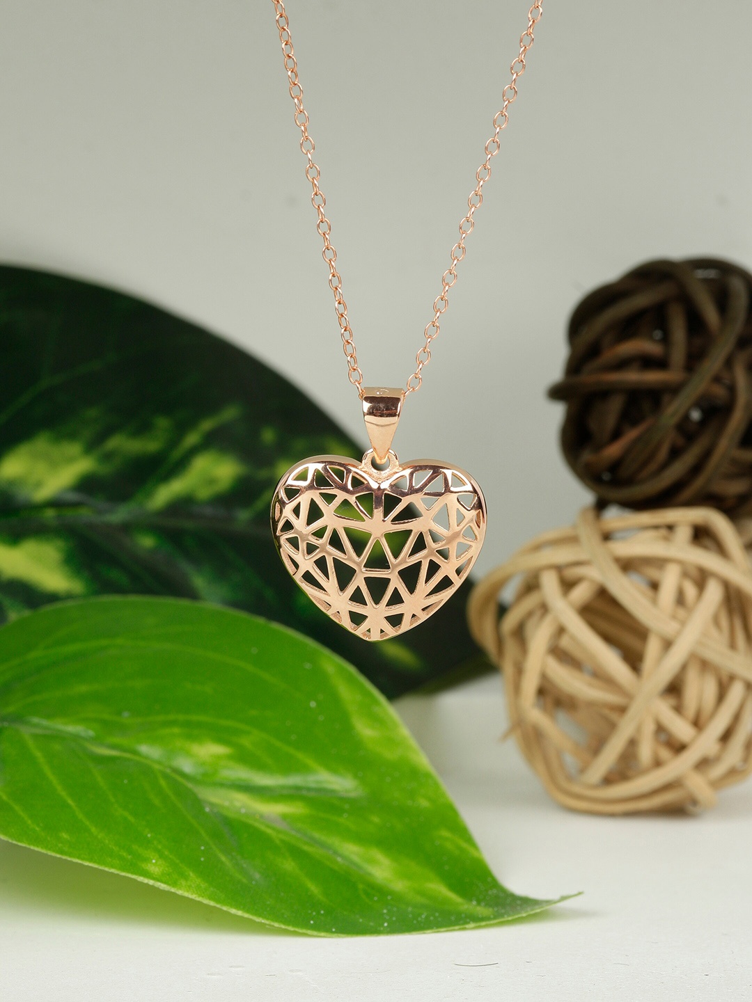 

GIVA 925 Silver Rose Gold Filigree Heart Pendant with Link Chain
