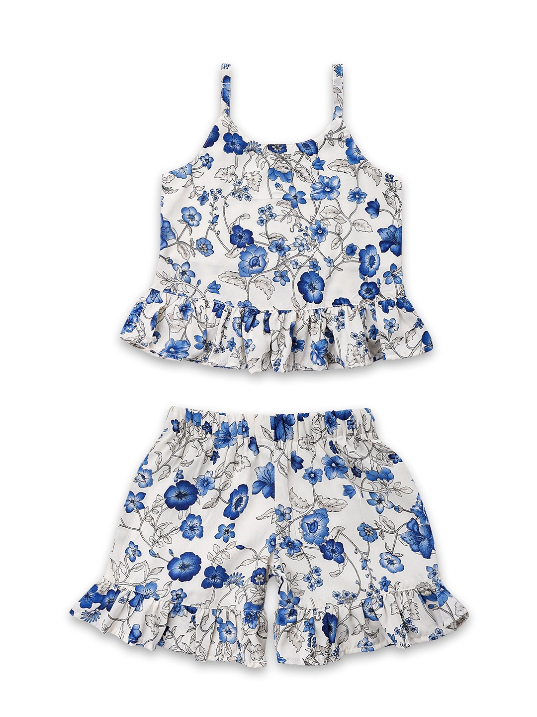 

Kidling Girls White & Blue Printed Top with Shorts