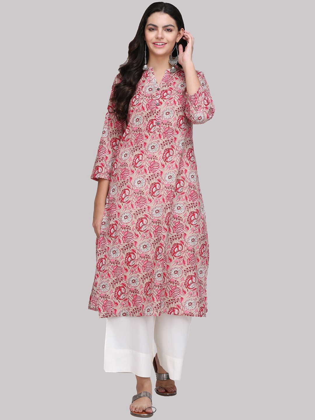 

KSUT Women Beige & Pink Floral Printed Kurta