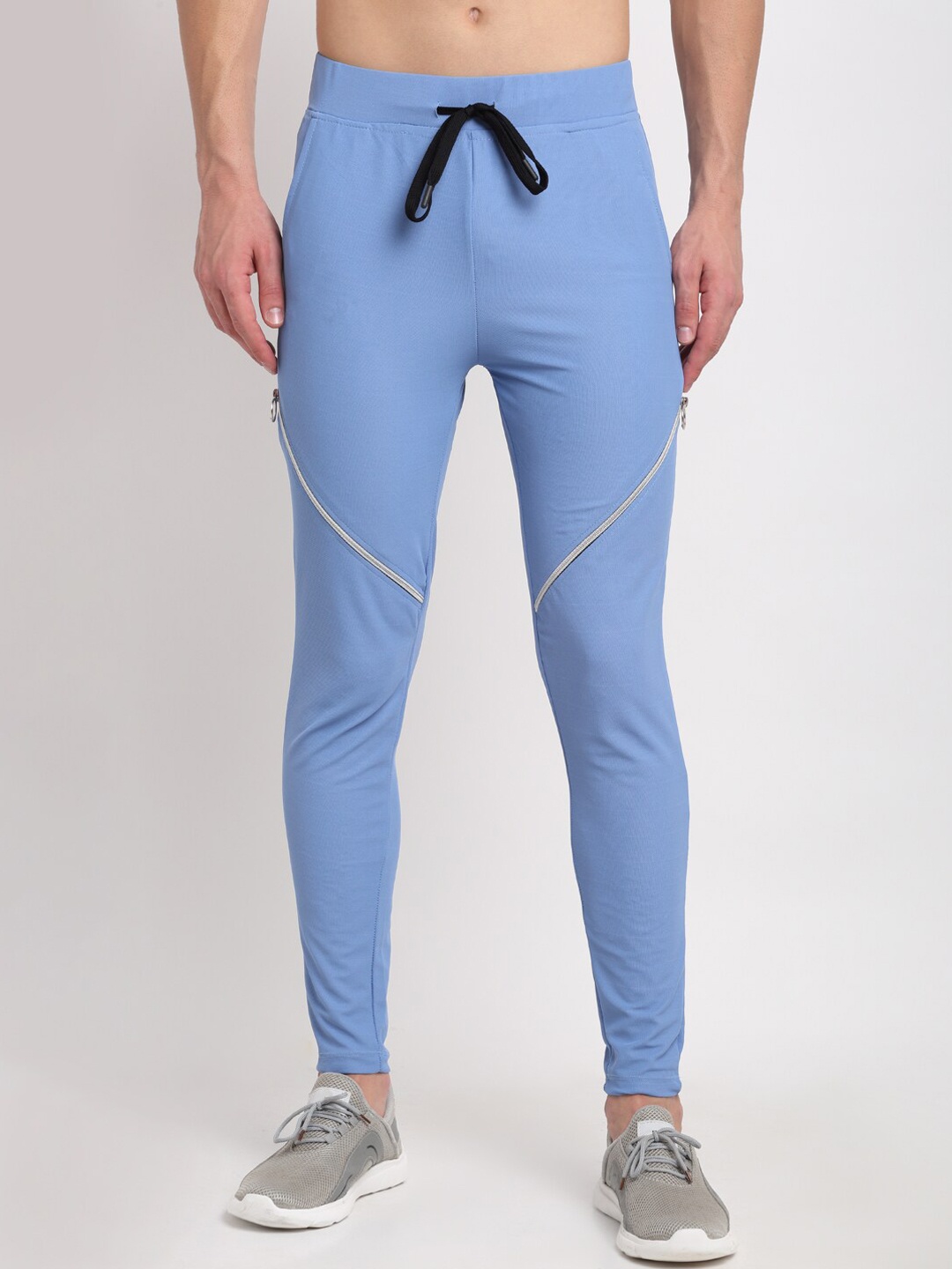 

NEUDIS Men Blue Solid Structured Slim-Fit Track Pants
