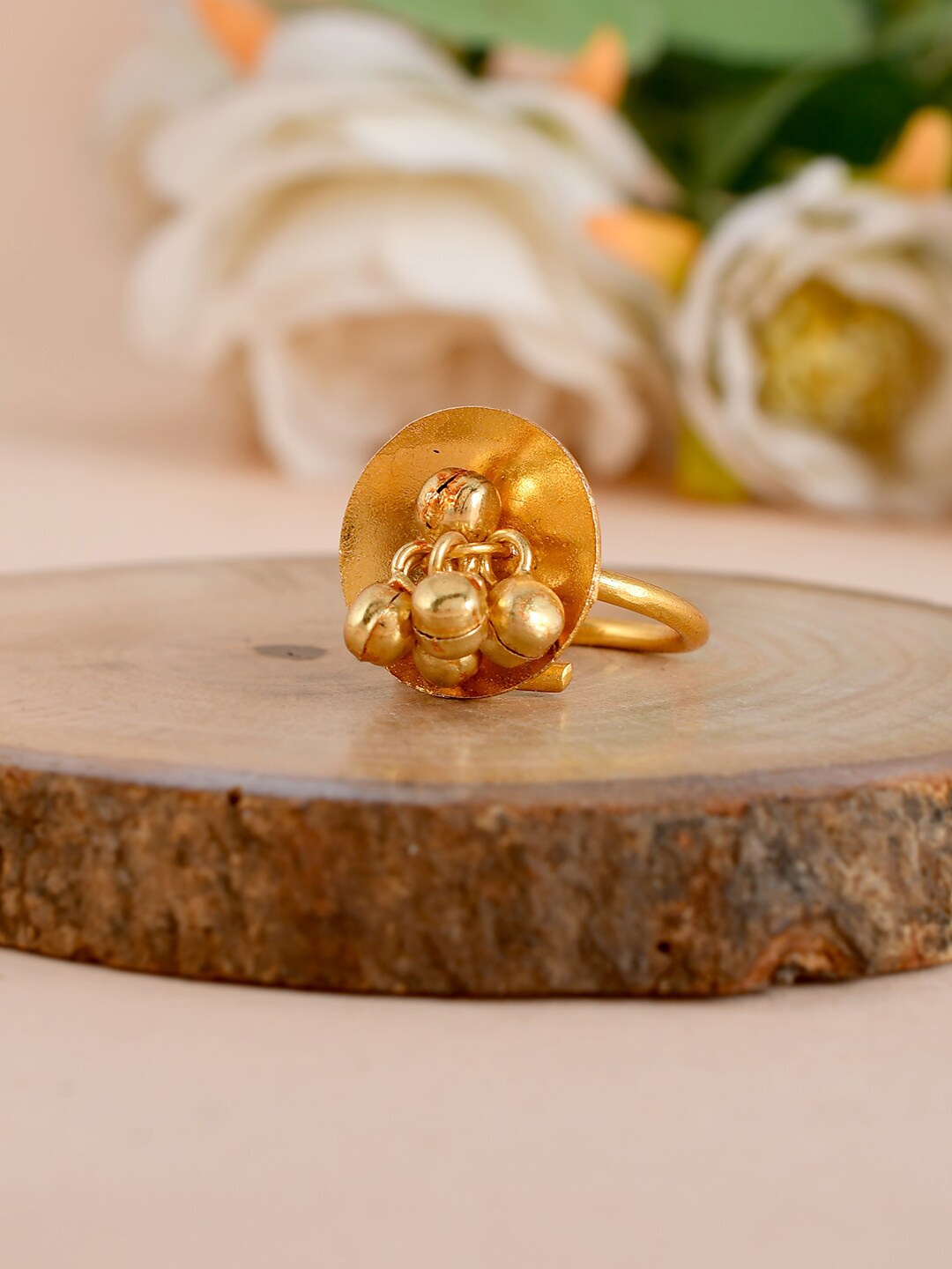 

Silvermerc Designs Gold-Plated Disc Ghungroo Handcrafted Adjustable Finger Ring