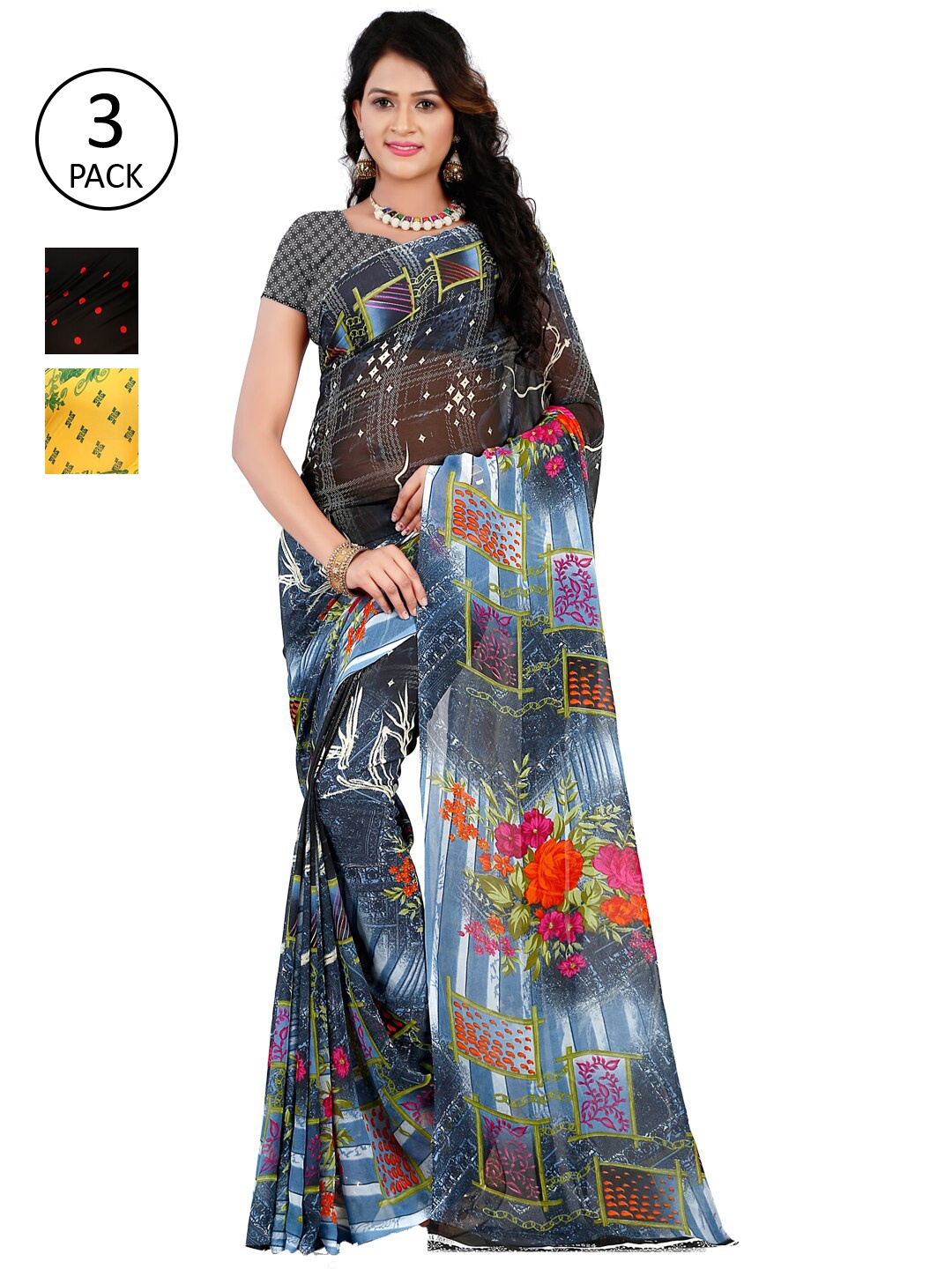 

ANAND SAREES Pack of 3 Floral Printed Saree, Multi