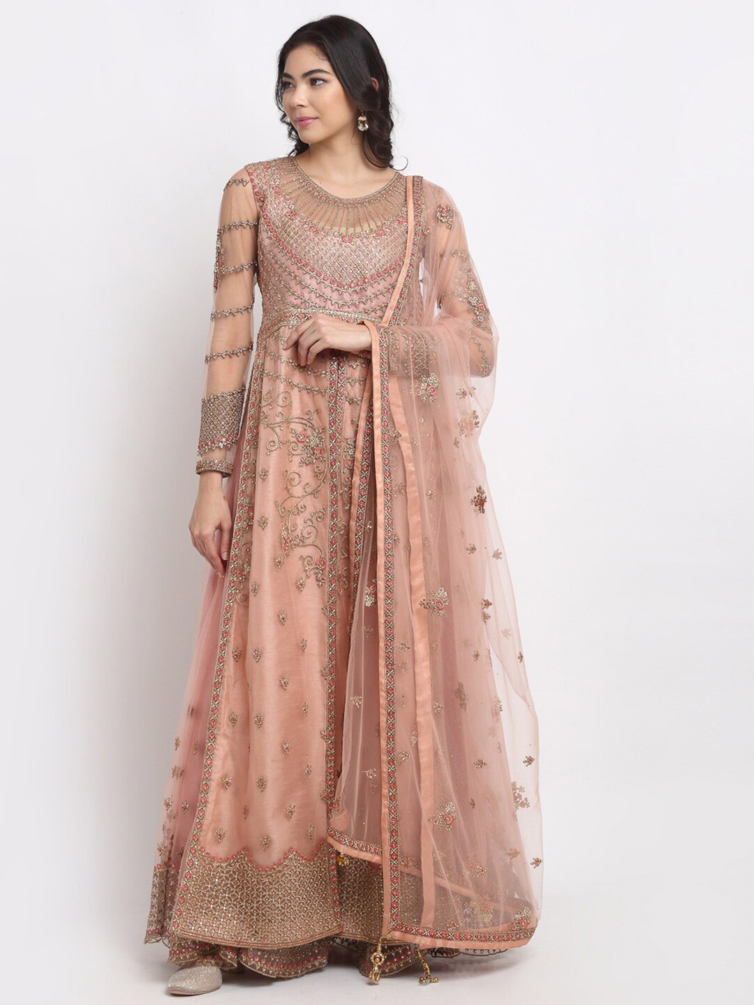 

Stylee LIFESTYLE Pink & Silver-Toned Embroidered Semi-Stitched Dress Material