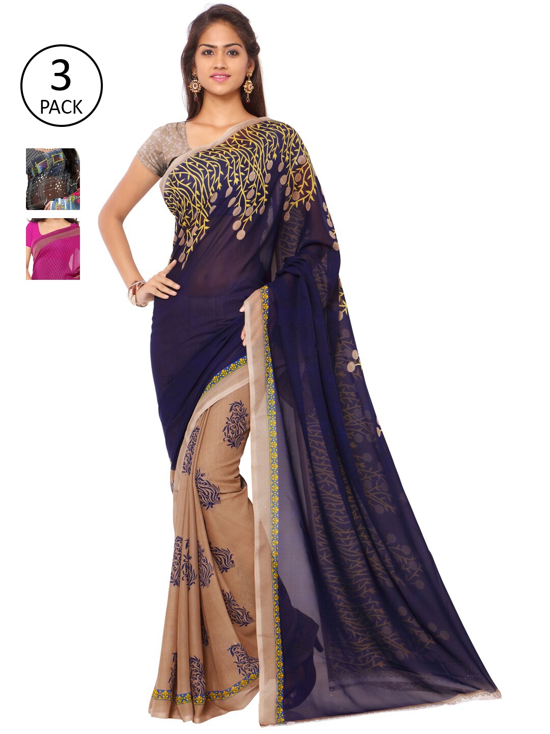 ANAND SAREES Pack of 3 Floral Printed Saree, Multi