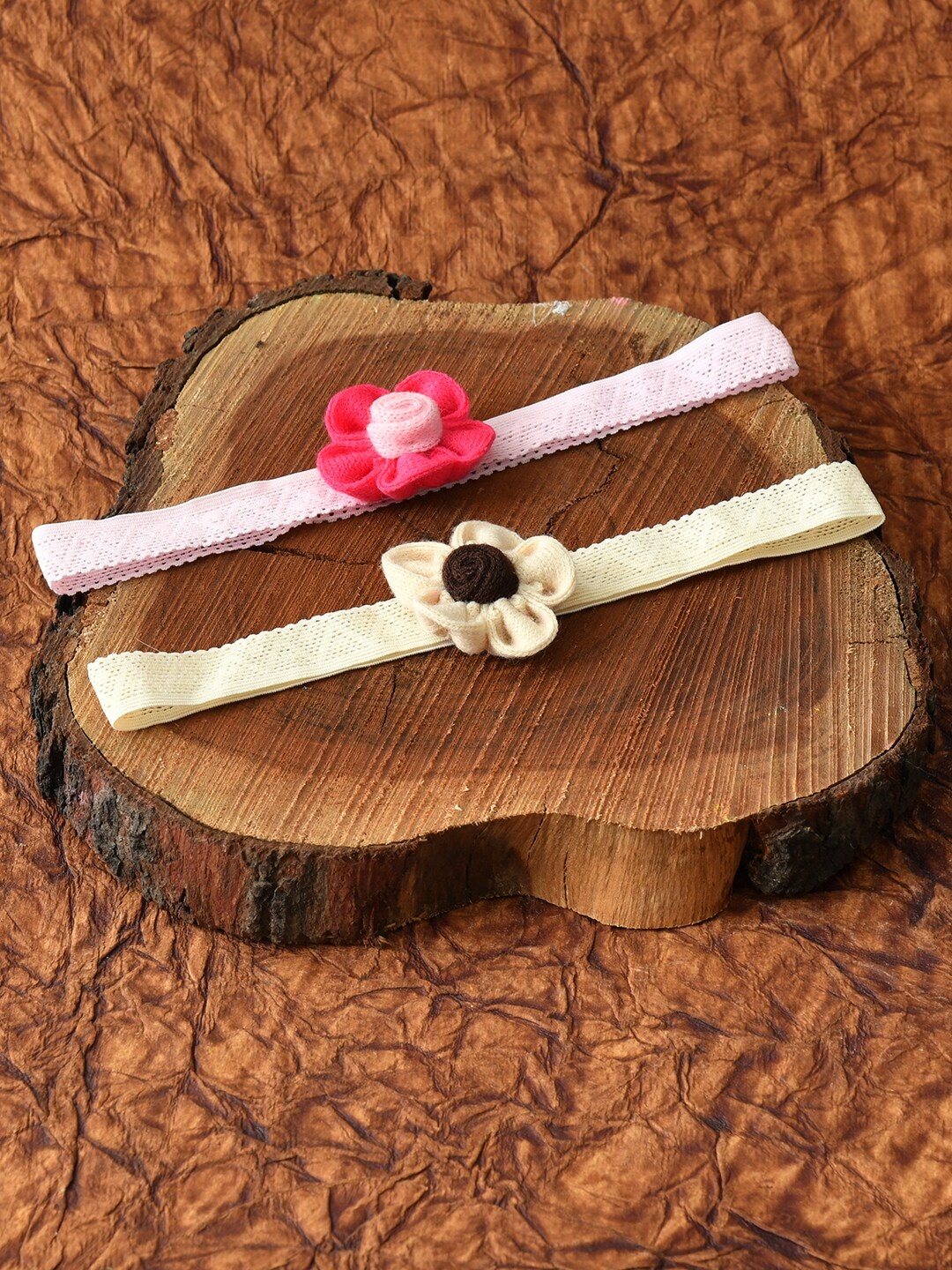 

FUNKRAFTS Girls Pink & Cream-Coloured Set of 2 Lace Hairbands