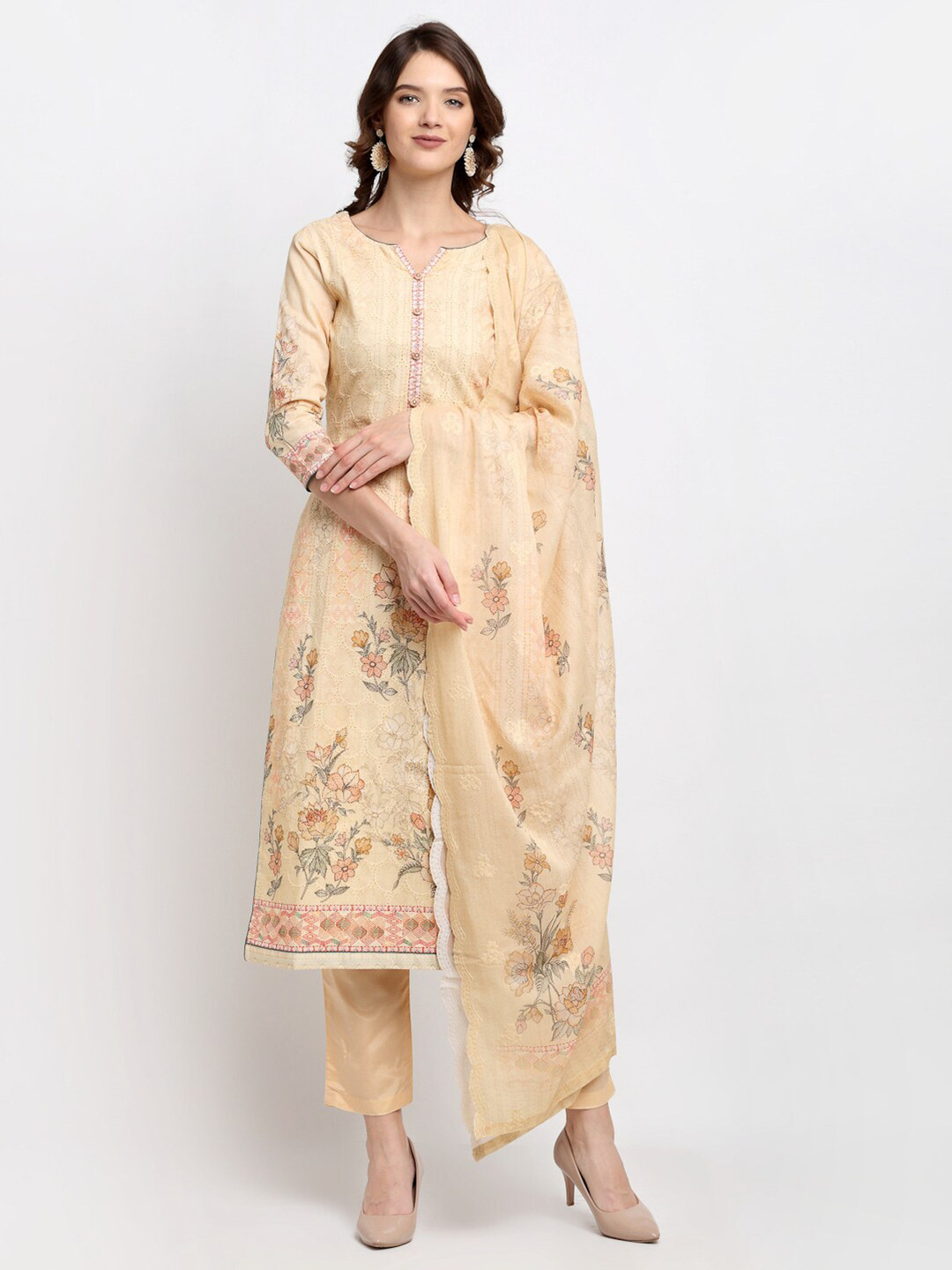 

Stylee LIFESTYLE Beige & Grey Printed Unstitched Dress Material