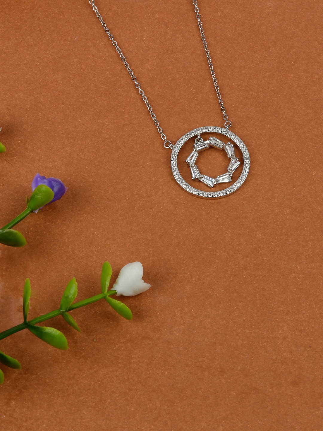 

GIVA 925 Sterling Silver Rhodium Plated Zircon Halo Necklace