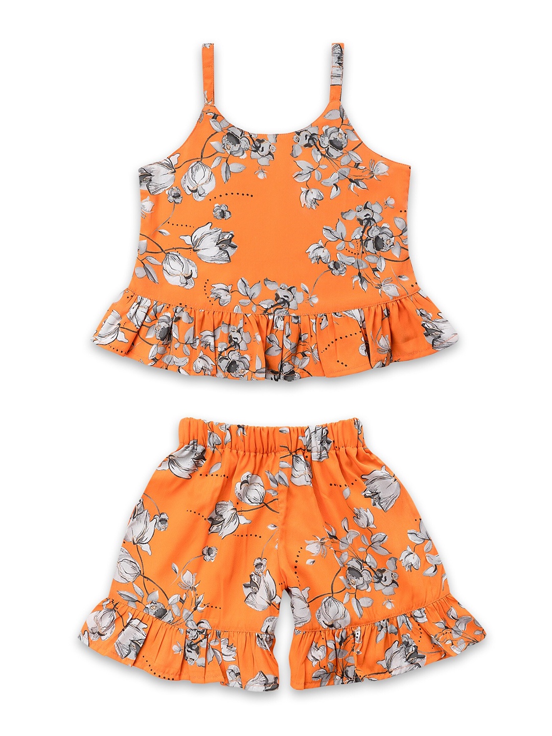 

Kidling Girls Orange & Grey Printed Top with Shorts