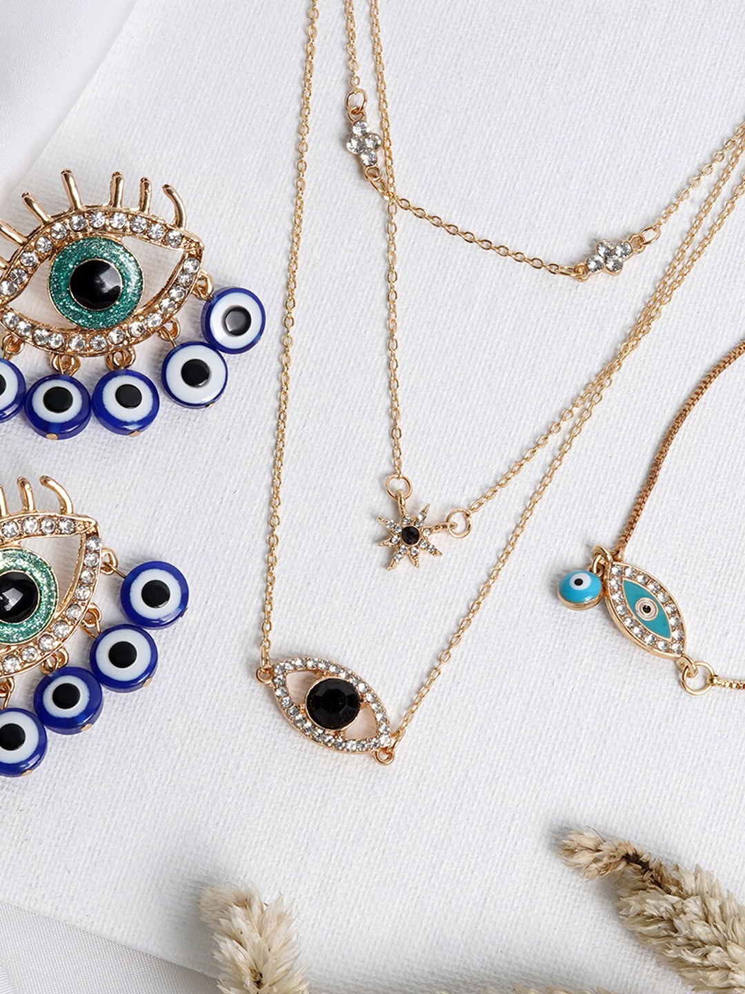 

JOKER & WITCH Gold-Toned & Blue Stone-Studded jewellery Set