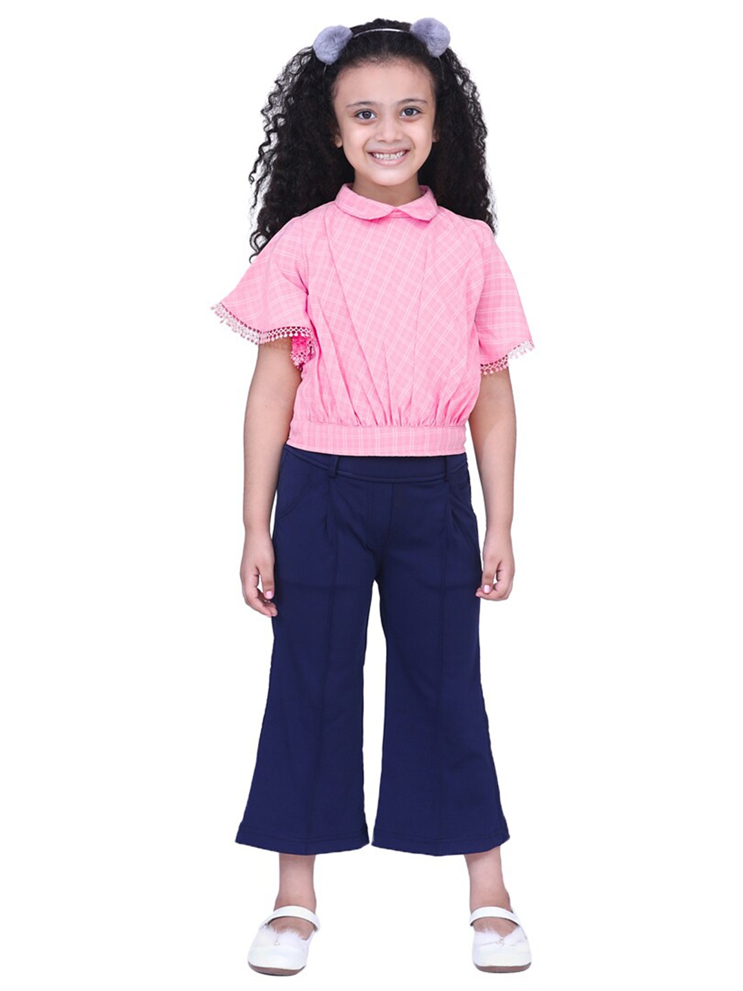 

ADIVA Girls Pink & Navy Blue Checked Top with Trousers
