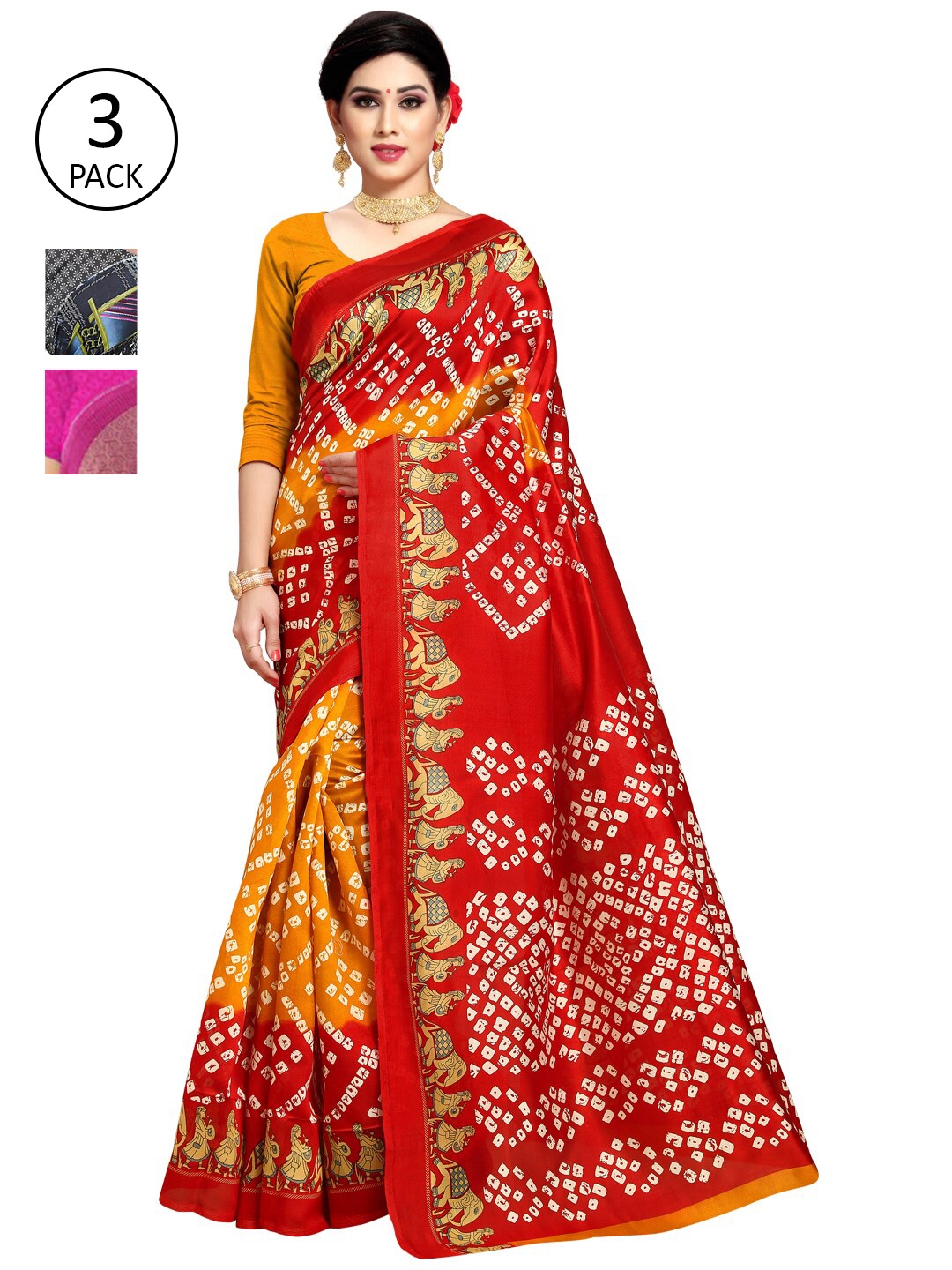 

KALINI Pack of 3 Printed Saree, Multi