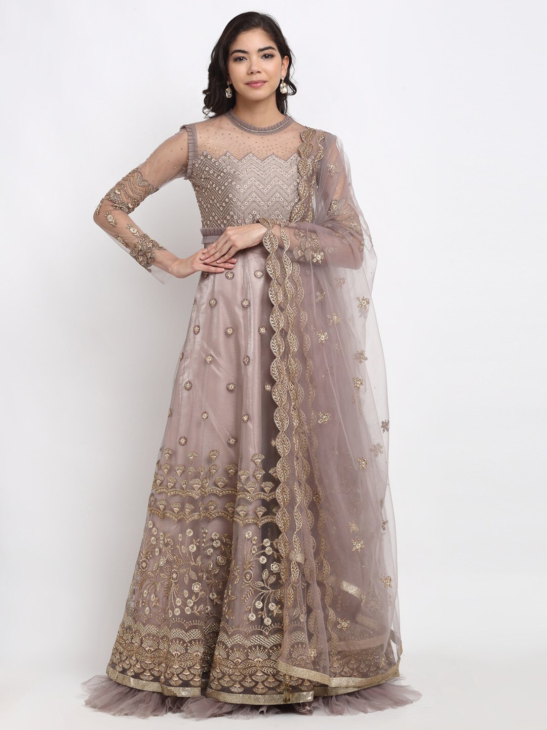 

Stylee LIFESTYLE Dusty Pink & Gold-Toned Embroidered Semi-Stitched Dress Material
