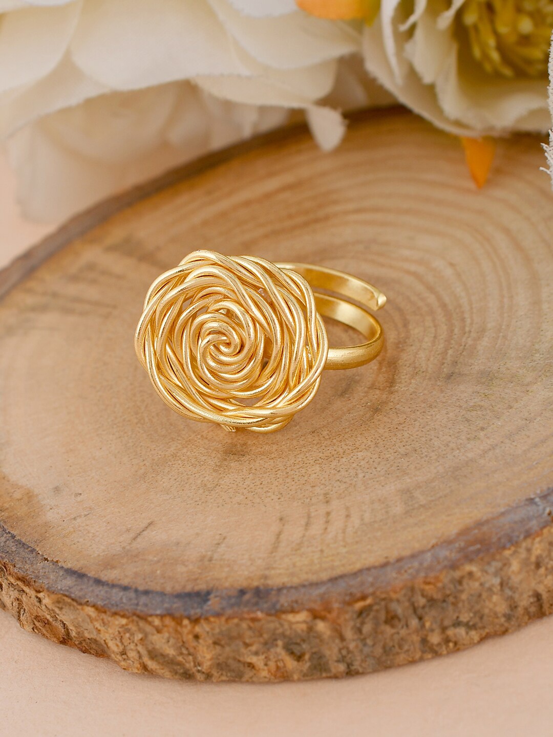 

Silvermerc Designs Gold-Plated Meshwire Rose Handcrafted Adjustable Finger Ring