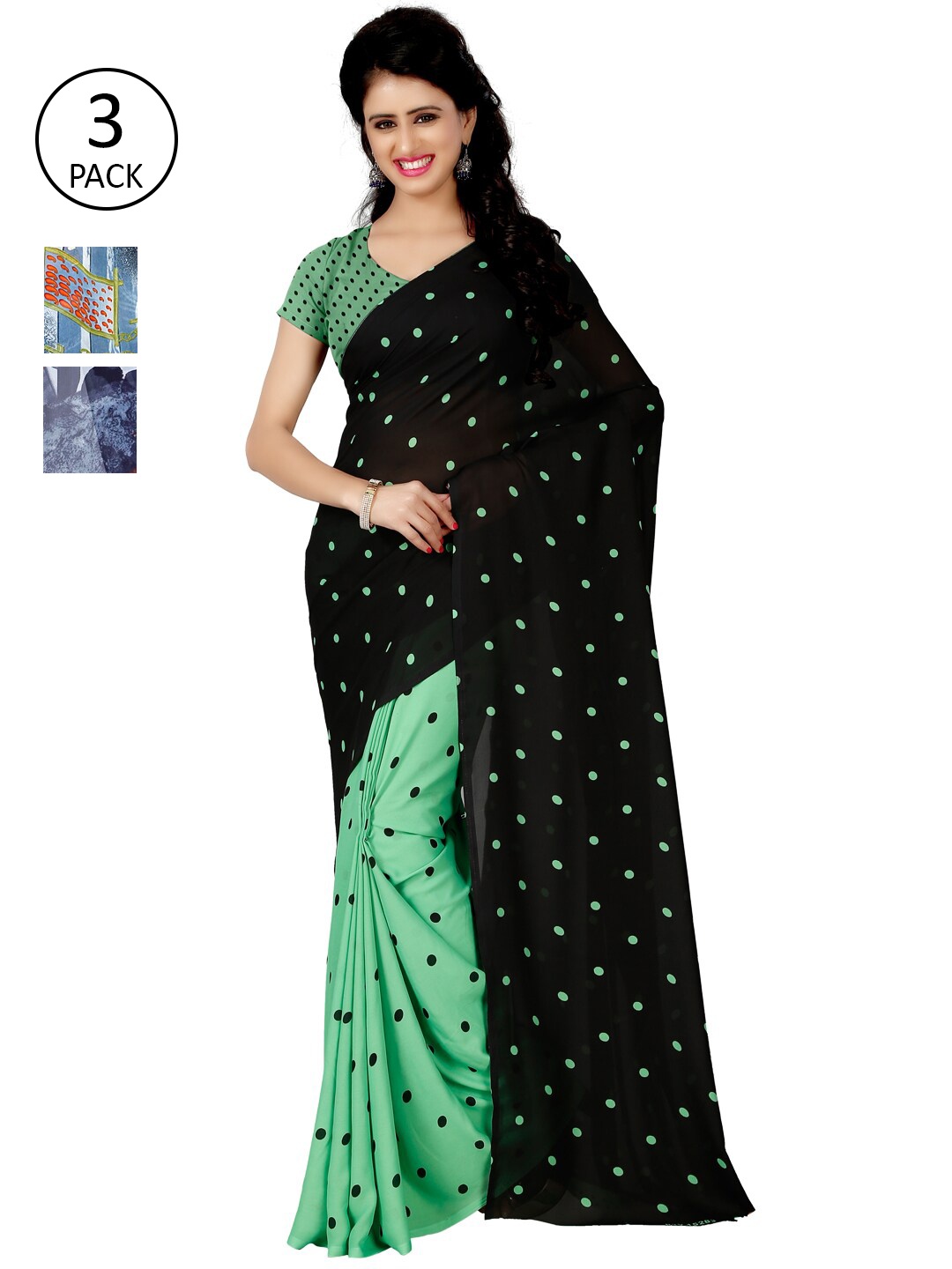 ANAND SAREES Pack Of 3 Poly Georgette Sarees, Grey