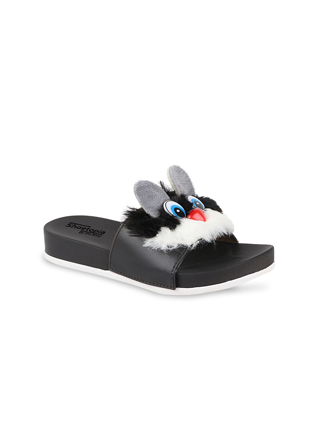 

Shoetopia Girls Black & White Embellished Sliders