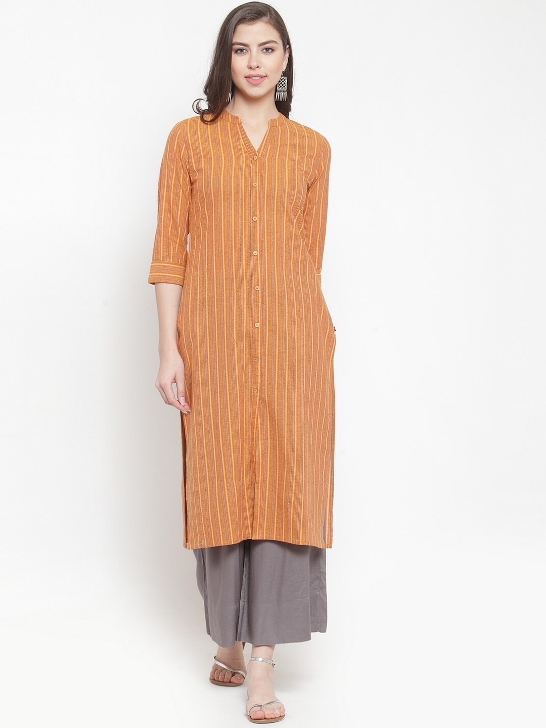 

KSUT Women Mustard Yellow Striped Kurta