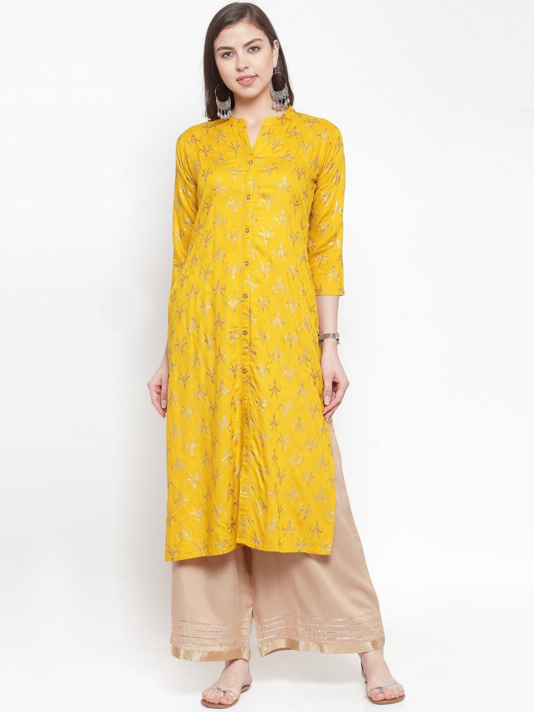 

KSUT Women Mustard Yellow Ethnic Motifs Printed Kurta