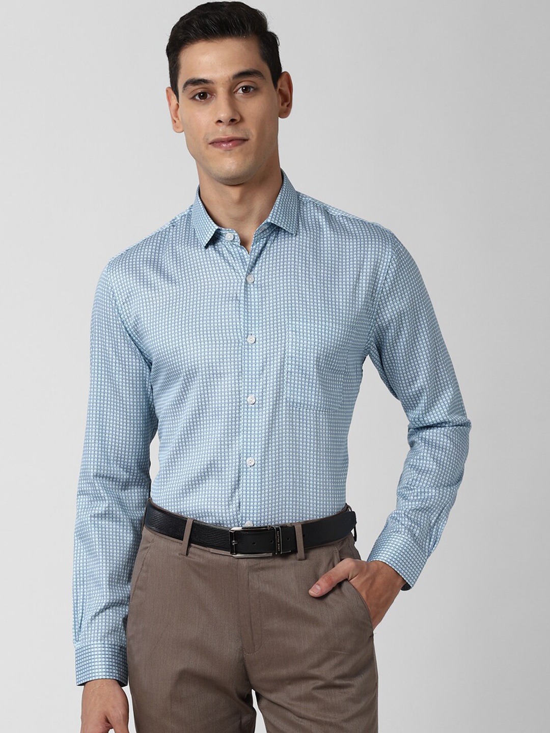 Peter England Elite Men Blue Slim Fit Printed Cotton Formal Shirt