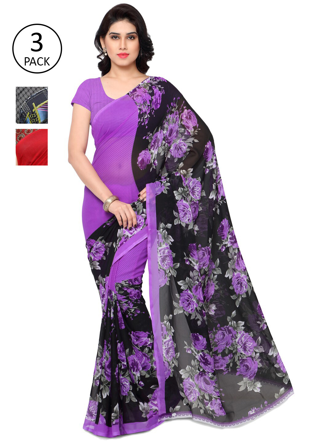

ANAND SAREES Pack of 3 Floral Printed Saree, Multi