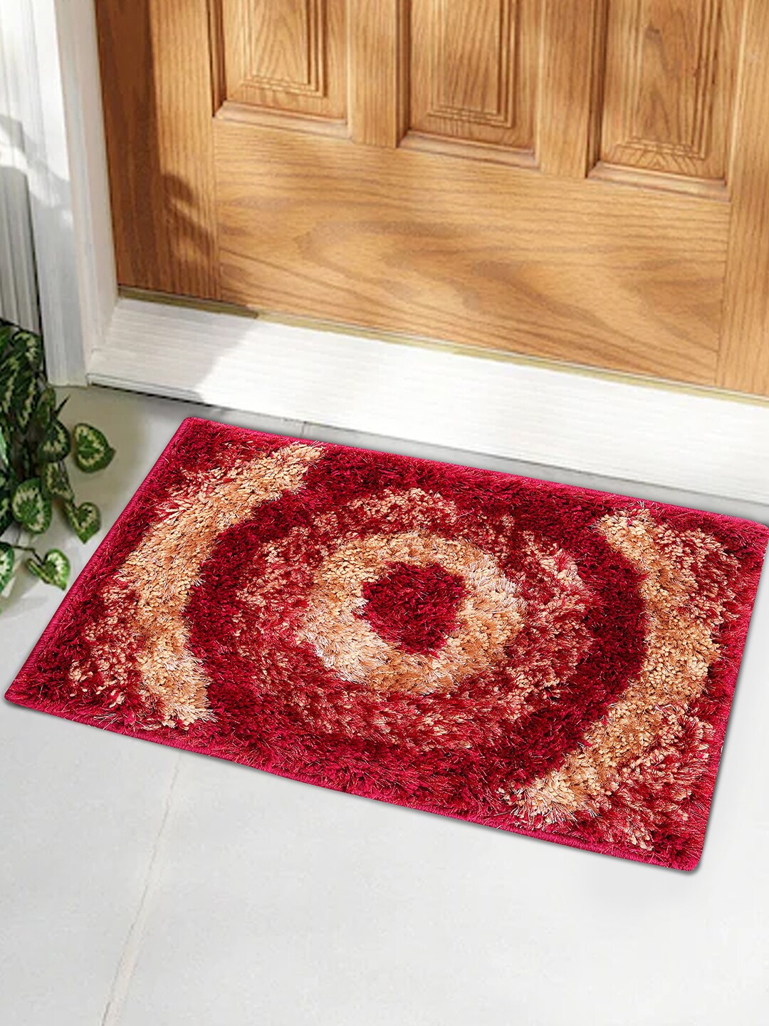 

ROMEE Red & Beige Geometric Anti-Slip Rectangular Doormat