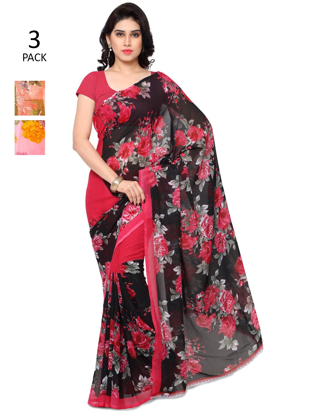 

ANAND SAREES Pack of 3 Floral Printed Saree, Multi