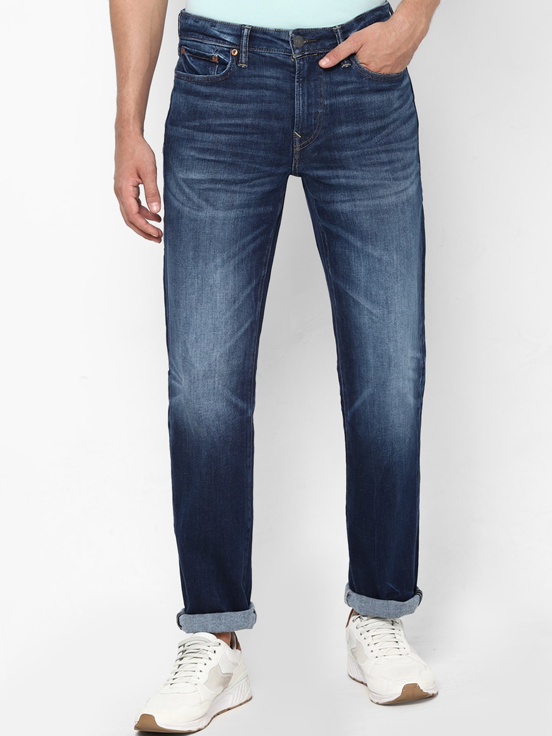 

AMERICAN EAGLE OUTFITTERS Men Blue Straight Fit Heavy Fade Jeans