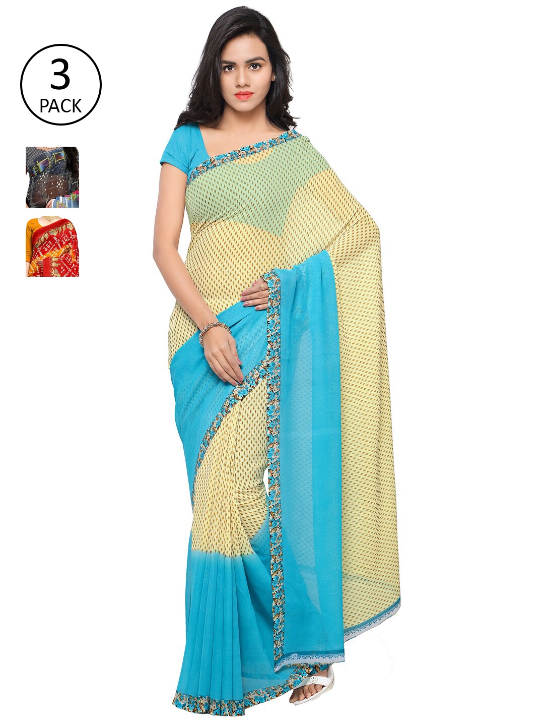 

KALINI Pack of 3 Printed Saree, Multi