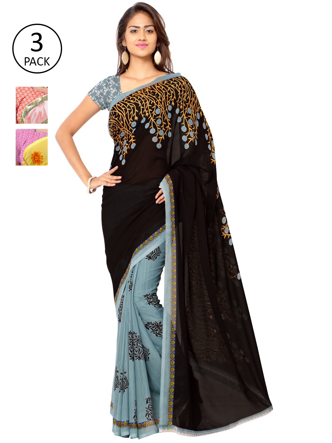 ANAND SAREES Pack of 3 Floral Printed Saree, Multi