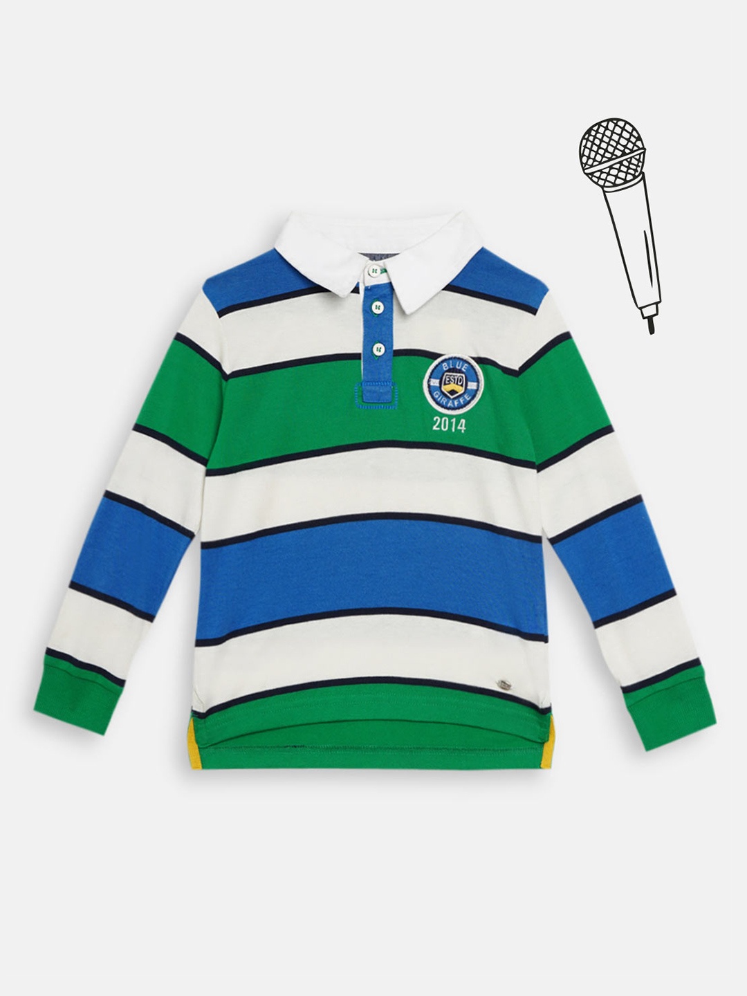 

Blue Giraffe Boys White & Green Striped Polo Collar Cotton T-shirt