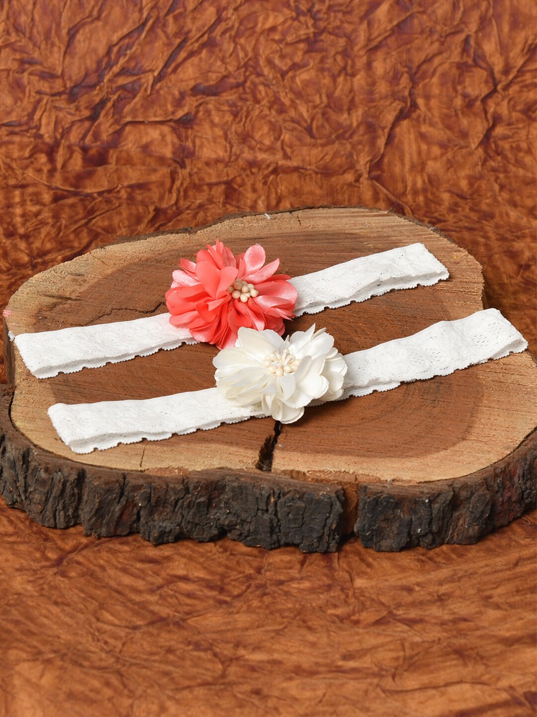 

FUNKRAFTS Girls White & Coral Pink Set of 2 Hairband